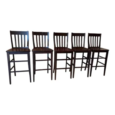 Pottery Barn Solid Wood Dark Brown Counter Chairs - Set Of 5