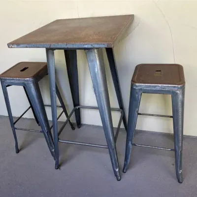 Rustic Industrial Metal Tolix Style Bar Table And Stools Set