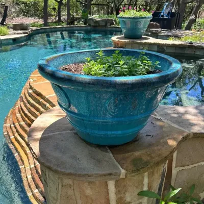 Vibrant Turquoise Ceramic Patio Planter - Lot 1