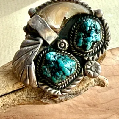 Southwestern Turquoise Cluster Statement Ring with Bone Accent – Sculptural Leaf & Floral Design