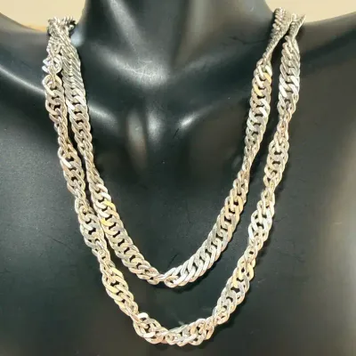 Italian 925 Sterling Silver Multi-Strand Curb Link 37.73g Statement Necklace 