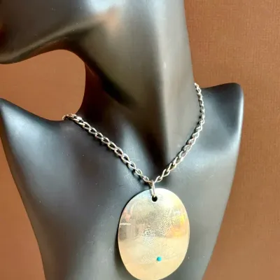 Ortiz Design Santa Fe Sterling Silver Pendant Necklace with Turquoise Accent | 925 Italy Chain