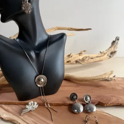 Vintage NEWPRO Silver-Tone Jewelry – Bolo Necklace, Angel Brooches & Ornate Dangle Earrings