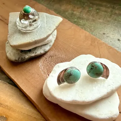 Sterling Silver Turquoise Ring & Sterling Turquoise Earrings – Vintage Southwestern Jewelry Set