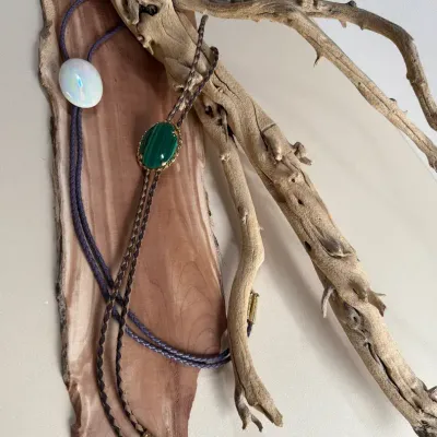 Two Trails West – Opalescent & Green Stone Western Bolo Tie Duo