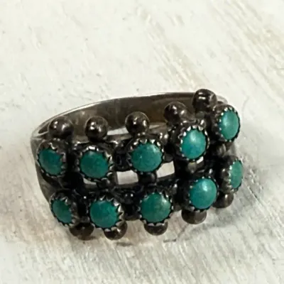 Turquoise Territory – 10-Stone Sterling Silver Southwestern Cluster Ring, Size 7