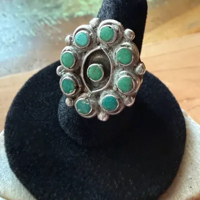 Nine Moons – Turquoise Cluster Silver Statement Ring