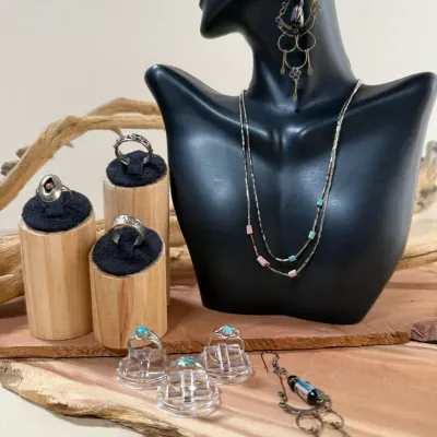 Southwestern & Boho Jewelry – Six Rings, Double-Strand Necklace & Long Artisan Dangle Earrings