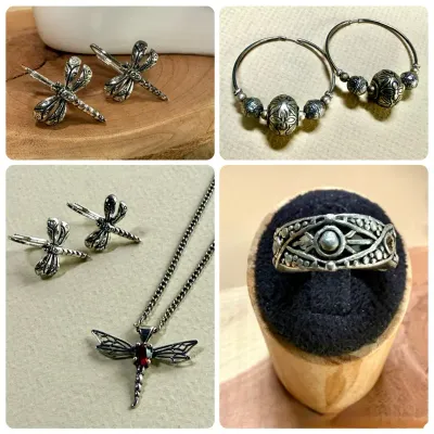 Dragonfly & Artisan Silver-Tone Jewelry Collection – Ring, Necklace, Earrings & Hoops
