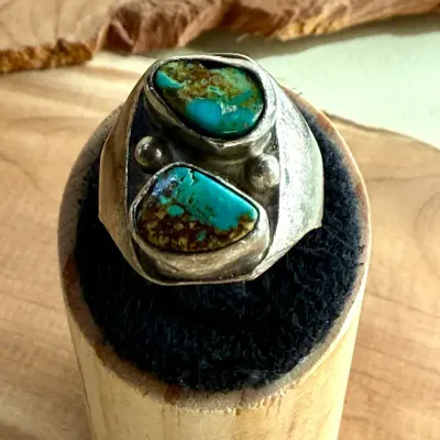 Bold Two-Stone Chunk Turquoise Men’s Ring – Southwestern Statement Jewelry