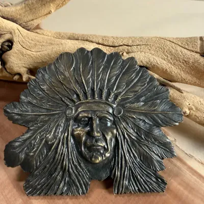 Warrior in Relief – Dimensional Headdress Figural Metal Belt Buckle
