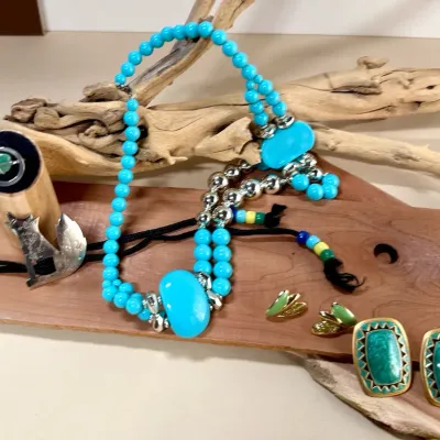 Turquoise & Green Statement Jewelry – Beaded Necklace, Bracelet, Earrings & Artisan Accent Pieces