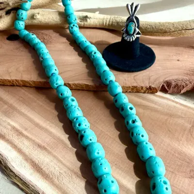 Southwestern Turquoise-Color Nugget Bead Necklace & Silver-Tone Turquoise Statement Ring