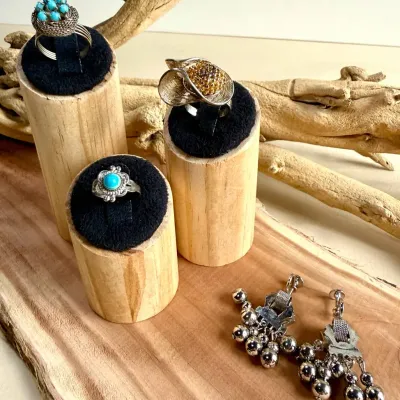 Silver Rhythm – Statement Ring Trio & Dancing Bead Chandelier Earrings