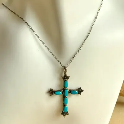 Sterling Silver Southwestern Turquoise Cross Pendant Necklace
