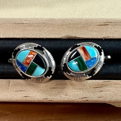 Desert Mosaic – Carolyn Pollack Sterling Silver Southwestern Inlay Earrings
