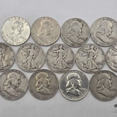 1404 13 franklin and walking liberty half dollars 160 3g