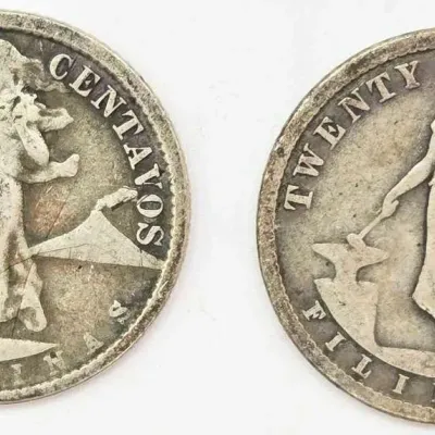 1450 1917s 1921 philippines 20 centavos 7 6g