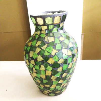 Sale Photo Thumbnail #125: DEPRESSION GLASS MEASURES 13X9-STAINGLASS VASE 10" TALL