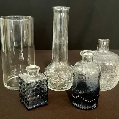 Clear & Blue Glass Bud Vase Lot 
