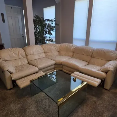 Large 5-Piece Cream Leather Sectional with Dual Recliners