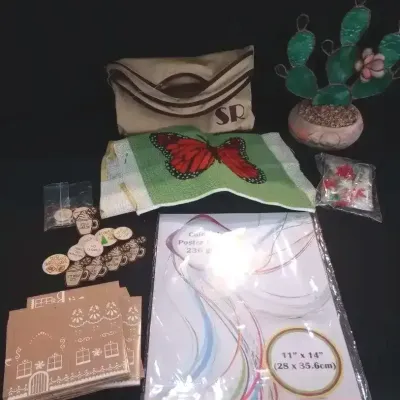 Crafting Lot, Christmas Paper Crafts, Needlepoint Butterfly, Stained Glass Cactus & Poster Board