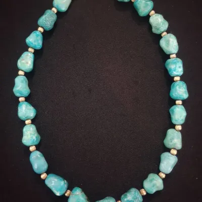 Natural Stone/Goldtone Bead Necklace