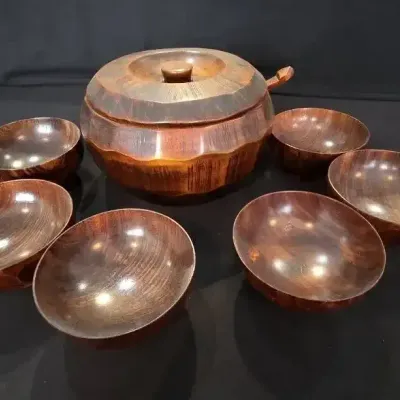 Japanese Wooden Serving Tureen & Bowl Set