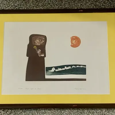 Umetaro Azechi “Once Upon a Time” Framed Woodblock Print 