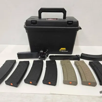 1572 8 rifle magazines and plano tackle box