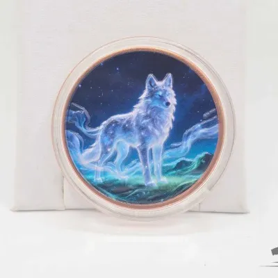 76 colorized high relief celestial wolf 1oz copper round