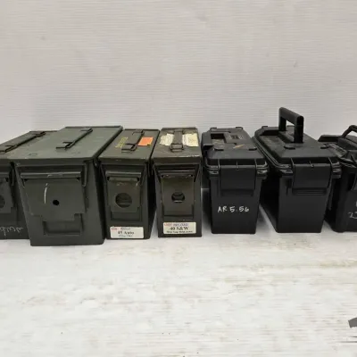 Sale Photo Thumbnail #308: 1837 7 mixed sized ammunition canisters