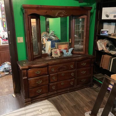 Vintage Dresser with glass cabinets