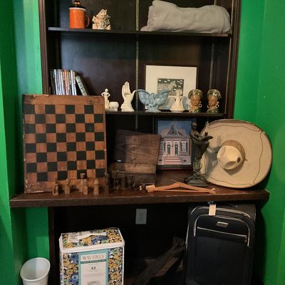 Chess board and hand carved chess pieces