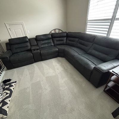 Sale Photo Thumbnail #44: Charcoal gray 108” long side. 89” shorter side. 3 different reclining sections $1500