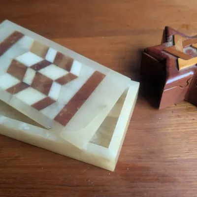 Vintage mid-century Italian alabaster and onyx, Handcrafted wooden Star of David puzzle trinket box