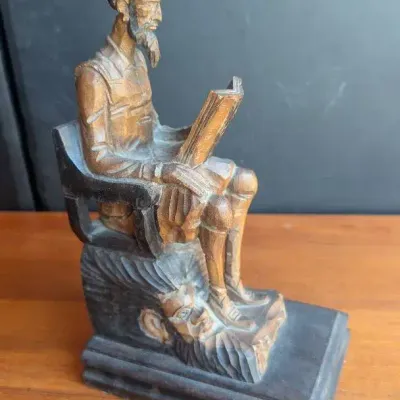 Vintage Mid-20th-century Spanish Hand-carved Wooden Bookend Depicts Don Quixote