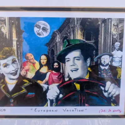 1995 Pop Art Lithograph Titled "European Vacation" by Artist Nelson De La Nuez