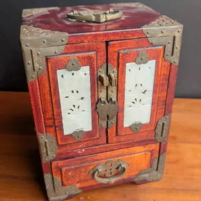 Vintage Mid-20th-century Chinese Rosewood and Jade Jewelry Box