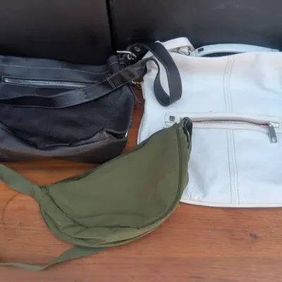 Coach Black Pebbled Leather Shoulder Bag, Nine West White Pebbled Leather Bag & Olive Bag