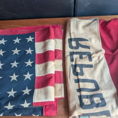 Vintage 48-star United States flag & Vintage cotton-bunting California Republic "Bear Flag"\n