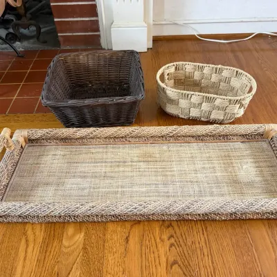 Woven Wicker Baskets & Coffee Table Tray