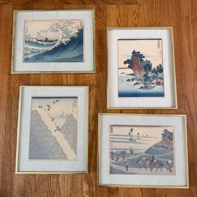 collection of framed classical Japanese ukiyo-e woodblock prints