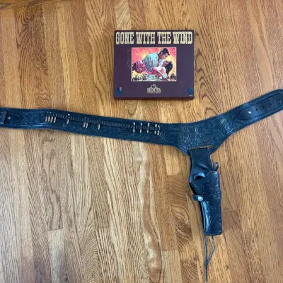 Vintage Leather Western Belt & Drop Loop Holster & Gone With The Wind VHS Set