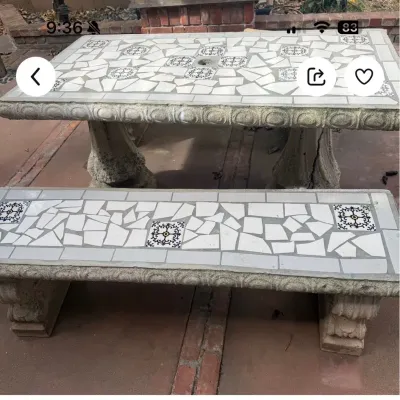Cement Outdoor Table With Mosaic Inlay (**HEAVY**)