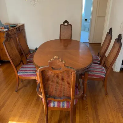 Hepplewhite/Sheraton Style Inlaid Mahogany Dining Suite with Cane-Back Chairs (6)