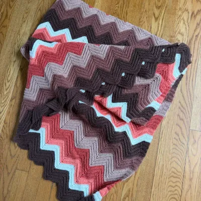 Handmade Vintage Crochet Afghan Blanket 52.5” x 66”