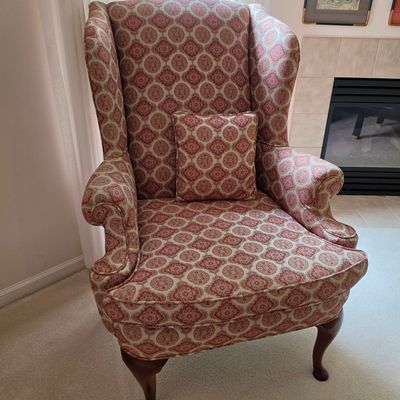 Traditional Upholstered Wingback Chair with Paisley Pattern