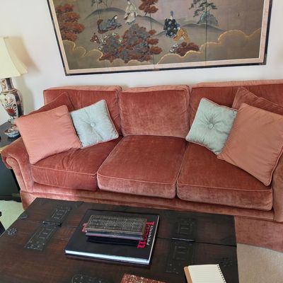 Pink Velvet Rolled Arm Sofa