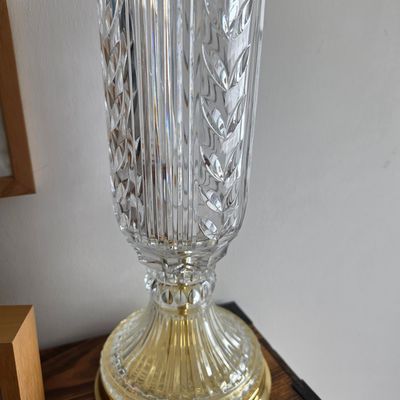 Vintage Crystal Trumpet Vase with Gold-Tone Base